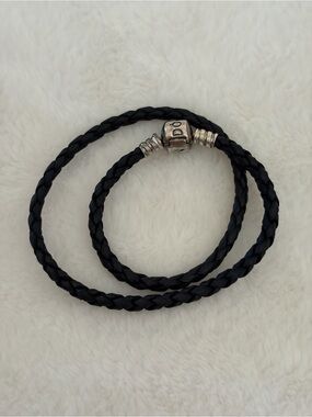 Pandora Braided Leather Bracelet with Signature Silver Clasp 30.5 cm